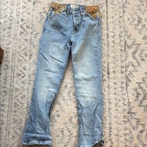 Free people Stylish Blue Women's Jeans with Patterned Accents